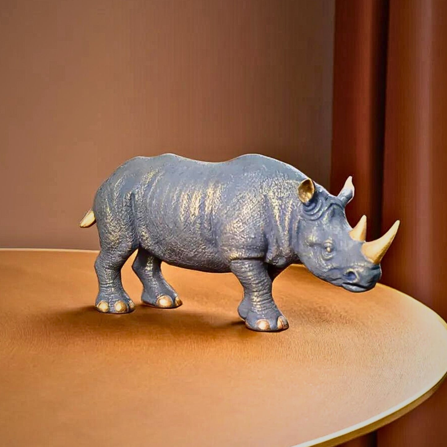 Textured Design Golden-Horned Rhino Decor Item