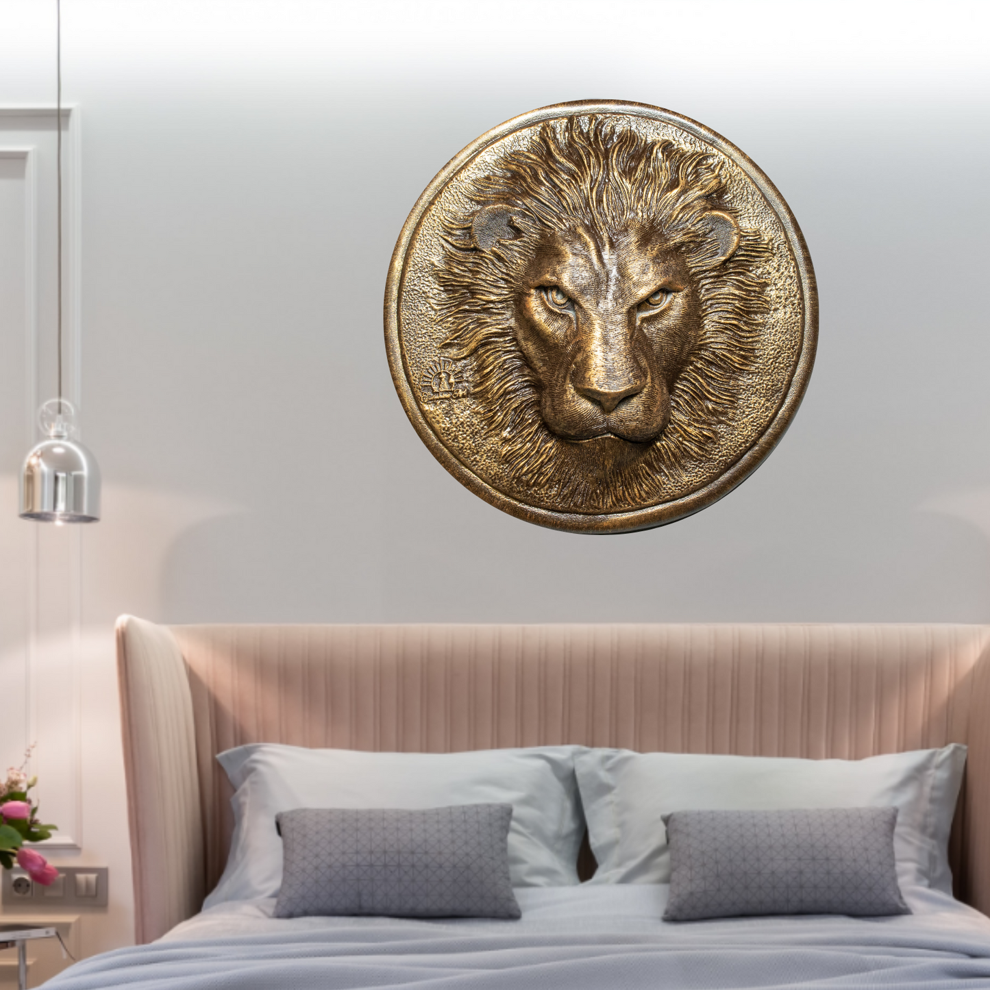 surreal lion face wall decor featuring a mystical and dreamlike interpretation of a lion's visage, merging regal strength with ethereal beauty.