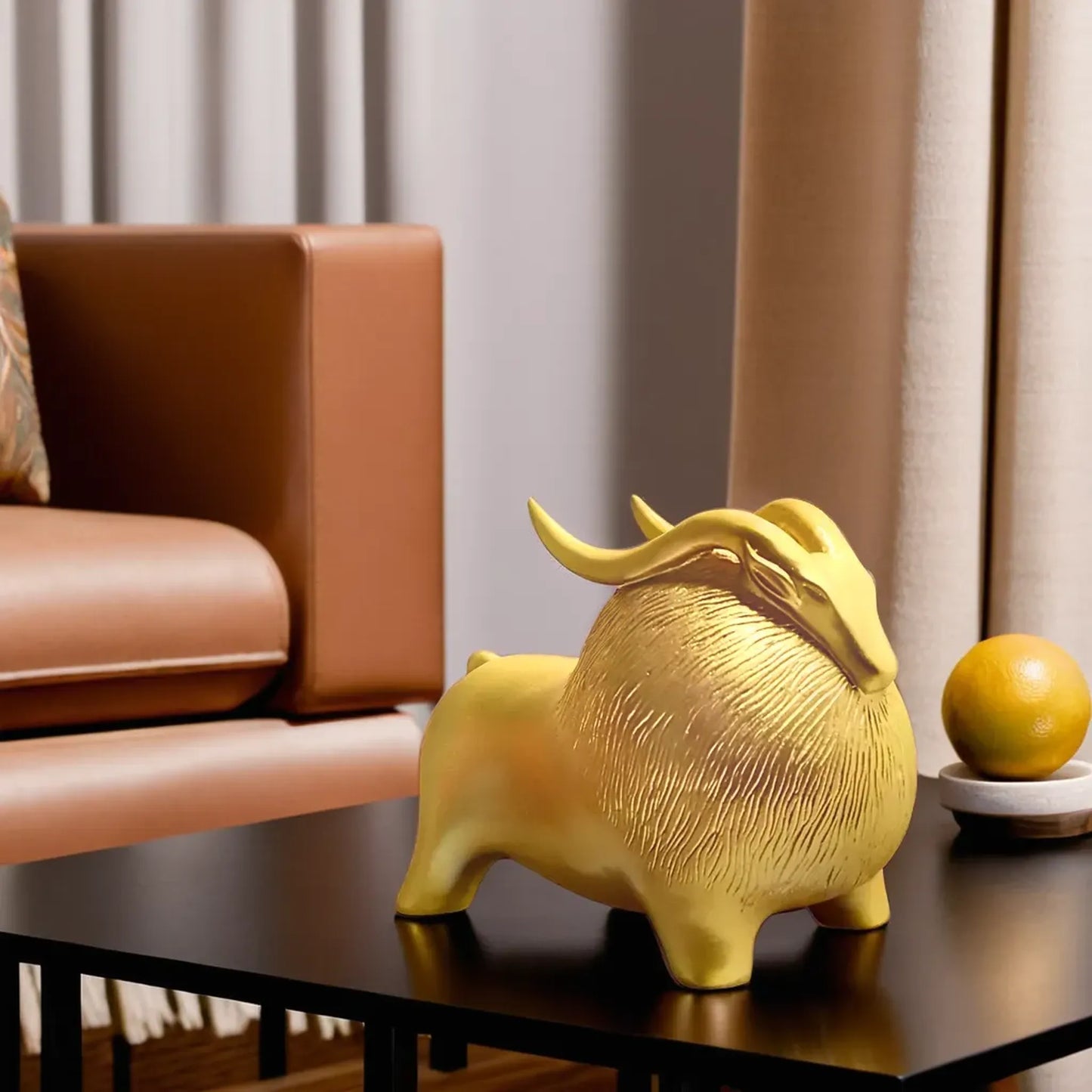 Unique Golden Horned Yak Figurine for Modern Homes