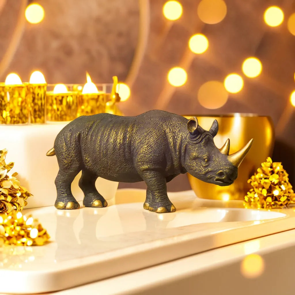 Exquisite Golden-Horned Rhino Home Decoration