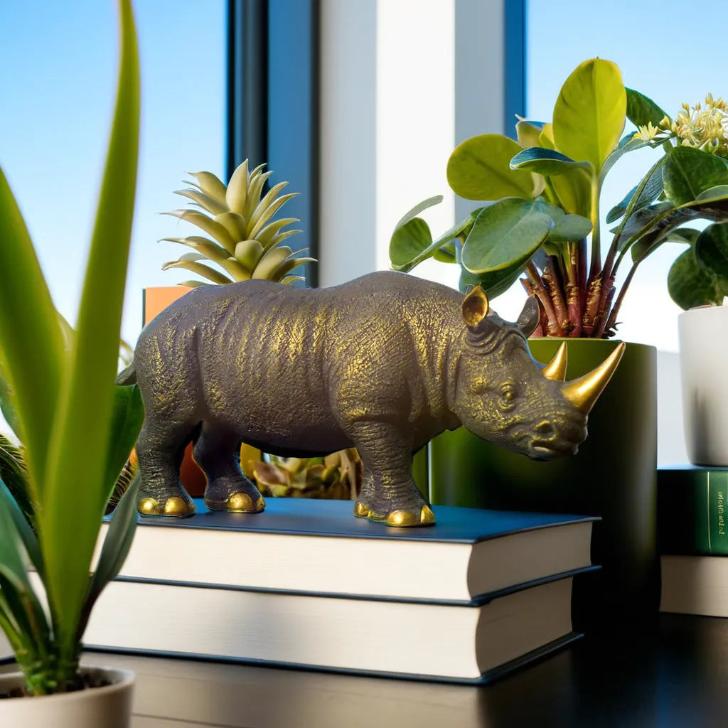Sophisticated Golden-Horned Rhino Table Ornament