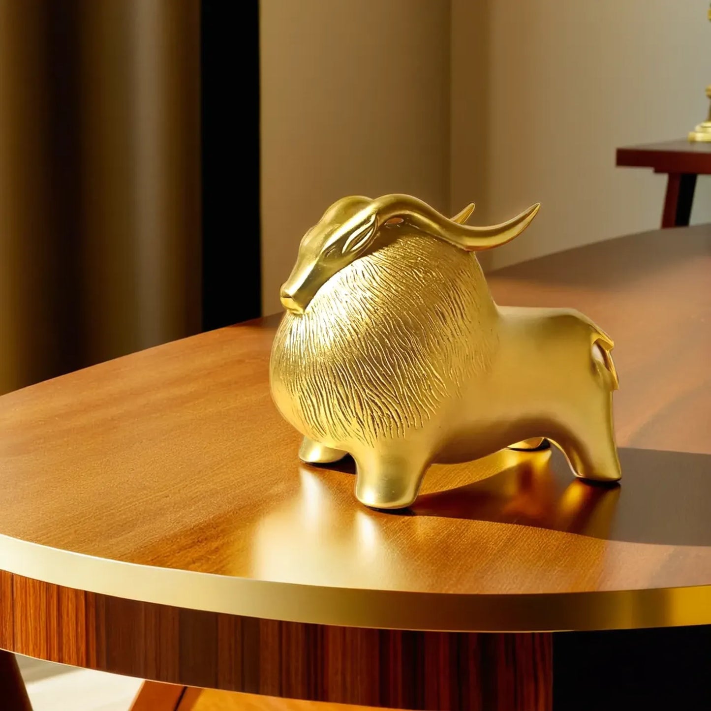 Charming Golden Horned Yak Figurine for Living Rooms