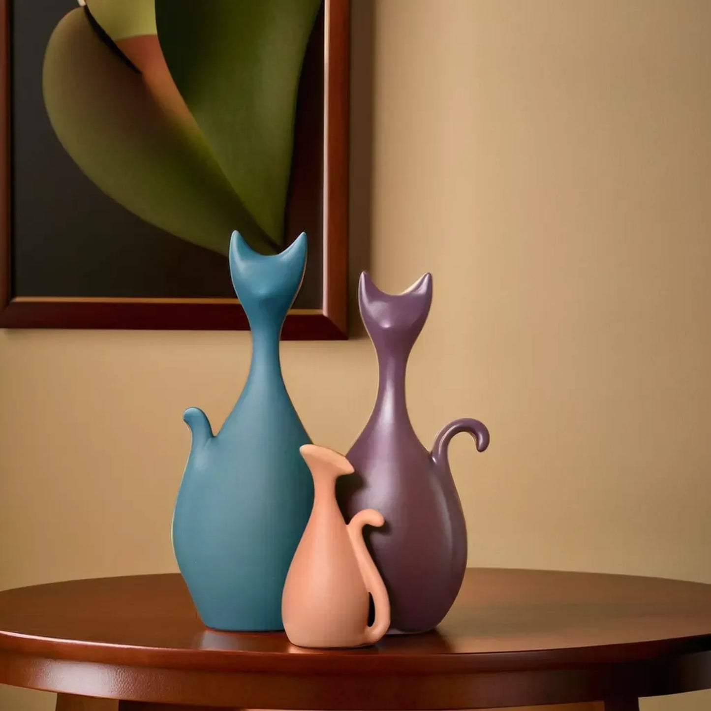 Stylish Modern Cat Family Table Accent Trio