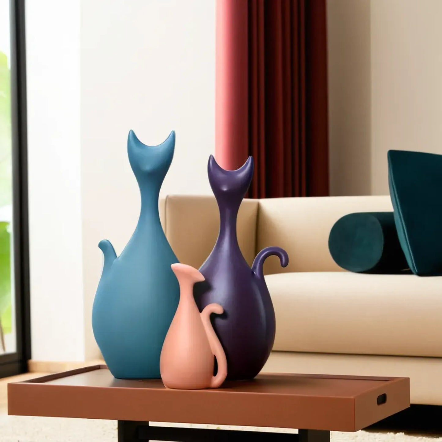 Decorative Cat Family Sculpture Set of 3
