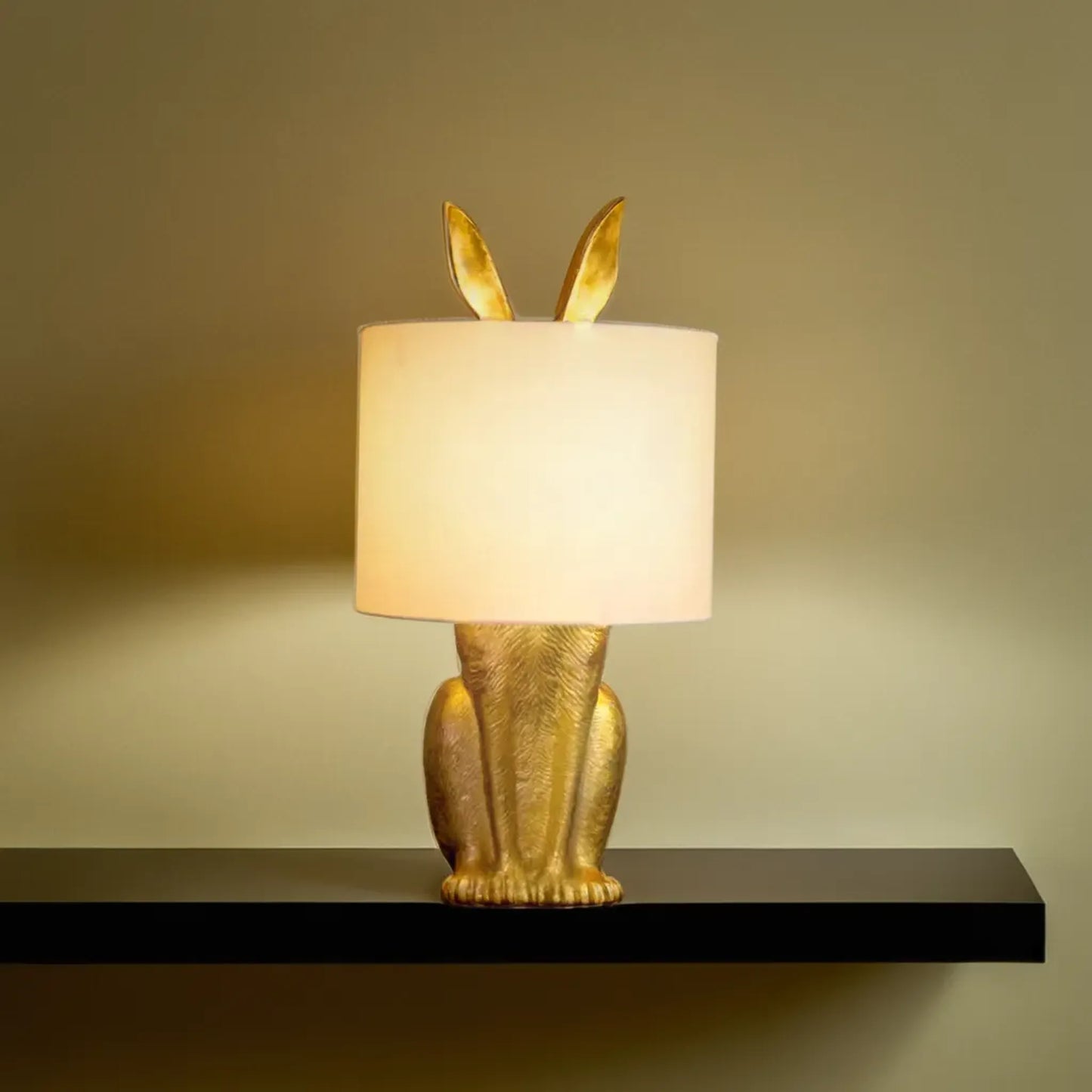 Unique Art Rabbit Table Lamp with Cotton Shade