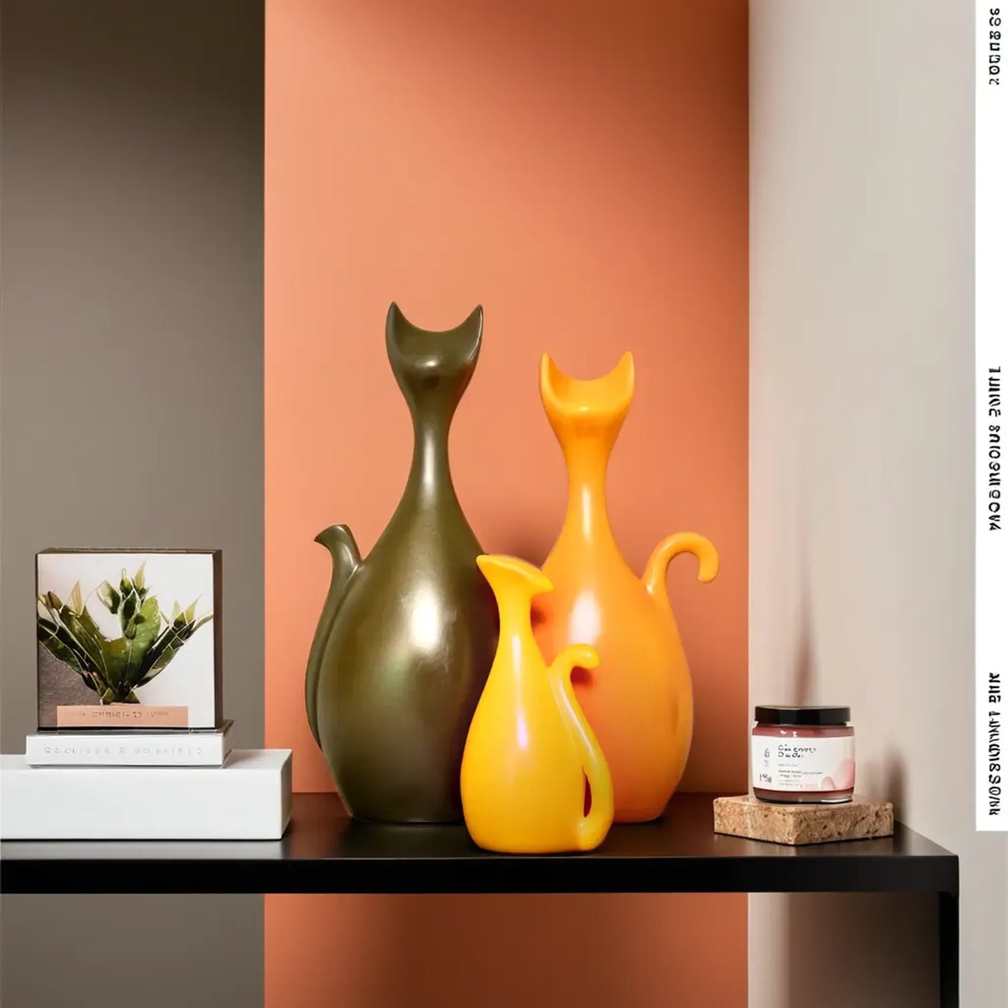 Unique Modern Cat Family Figurine Trio