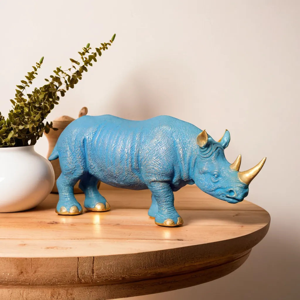 Luxurious Golden-Horned Rhino Figurine