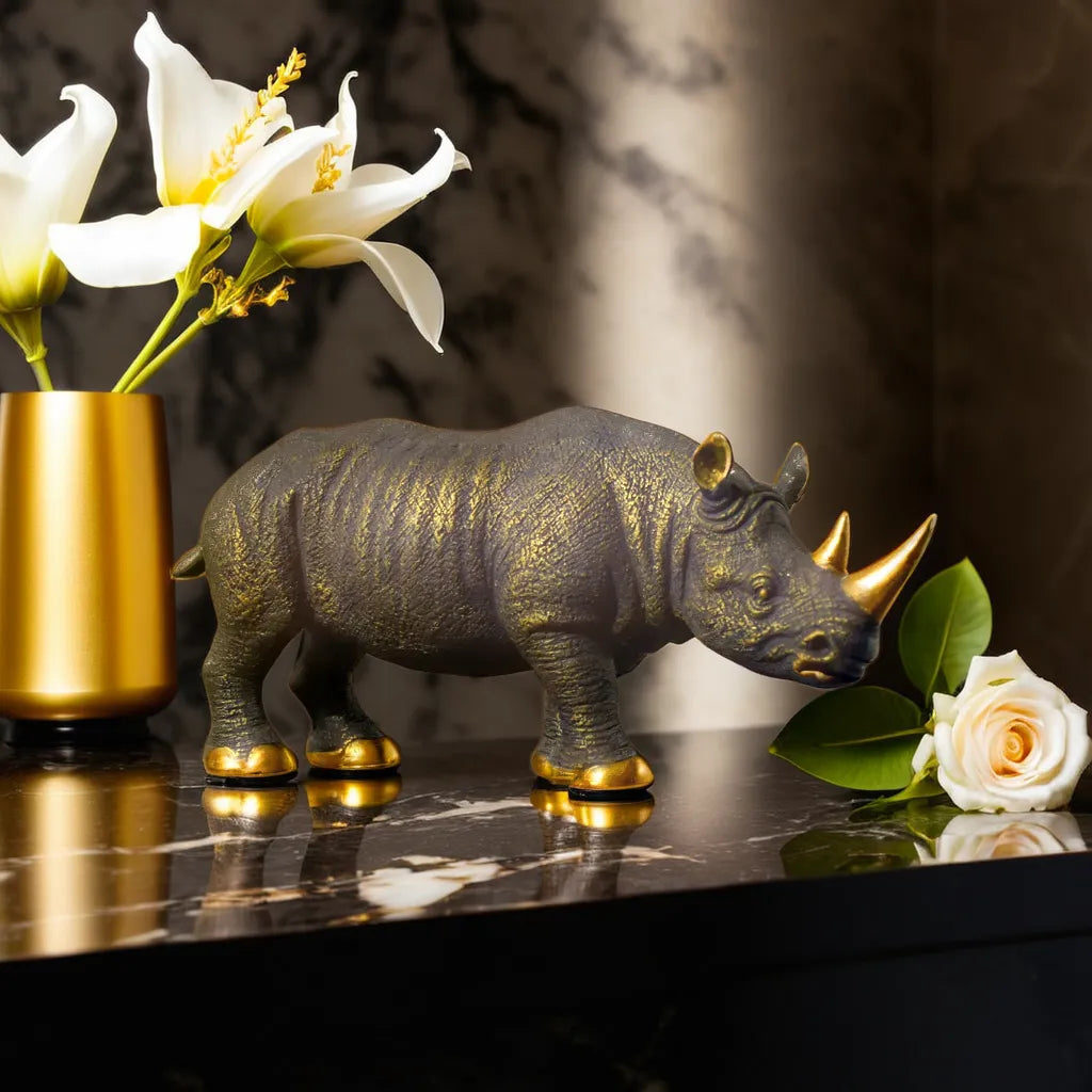 Stylish Golden-Horned Rhino Accent for Modern Homes