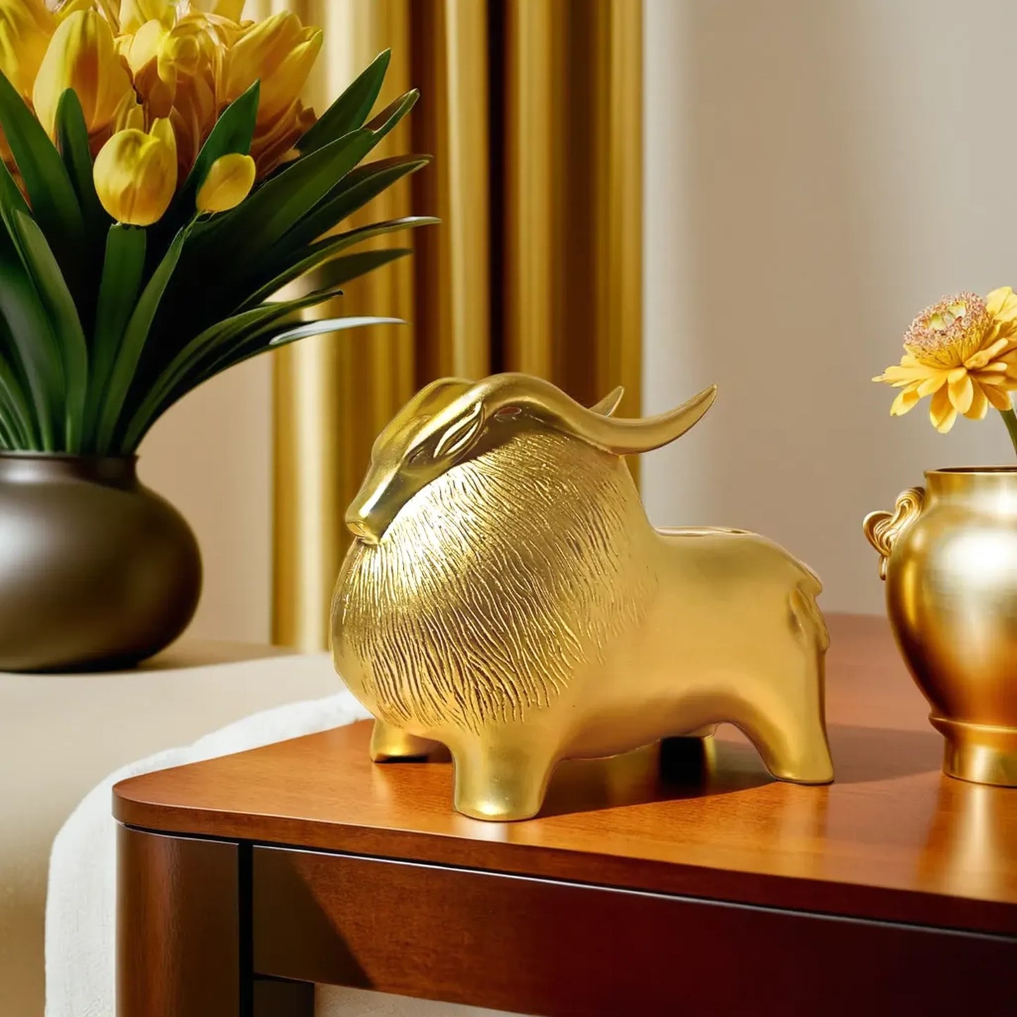 Intricate Golden Majesty Yak Table Ornament