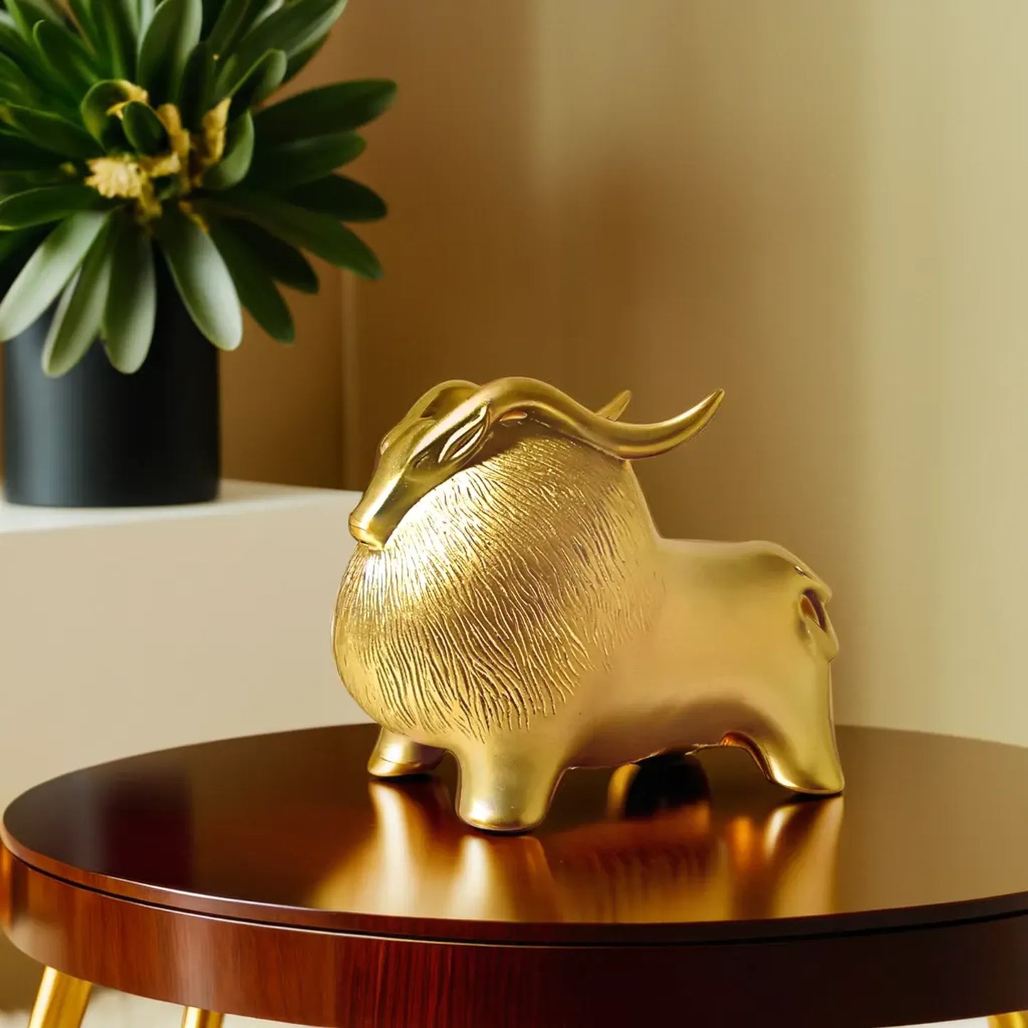 Golden Majesty: Stunning Golden Horned Yak Decorative Piece