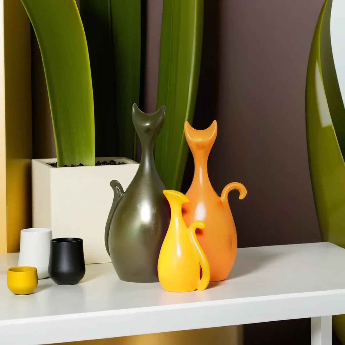 Contemporary Cat Family Figurine Set for Tables