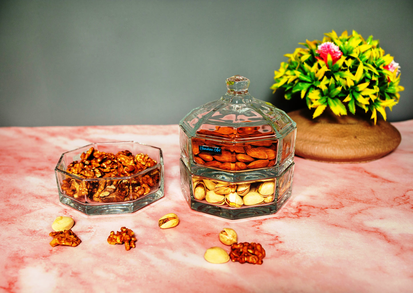 Elegant 3-Compartment Snack Organizer Jar