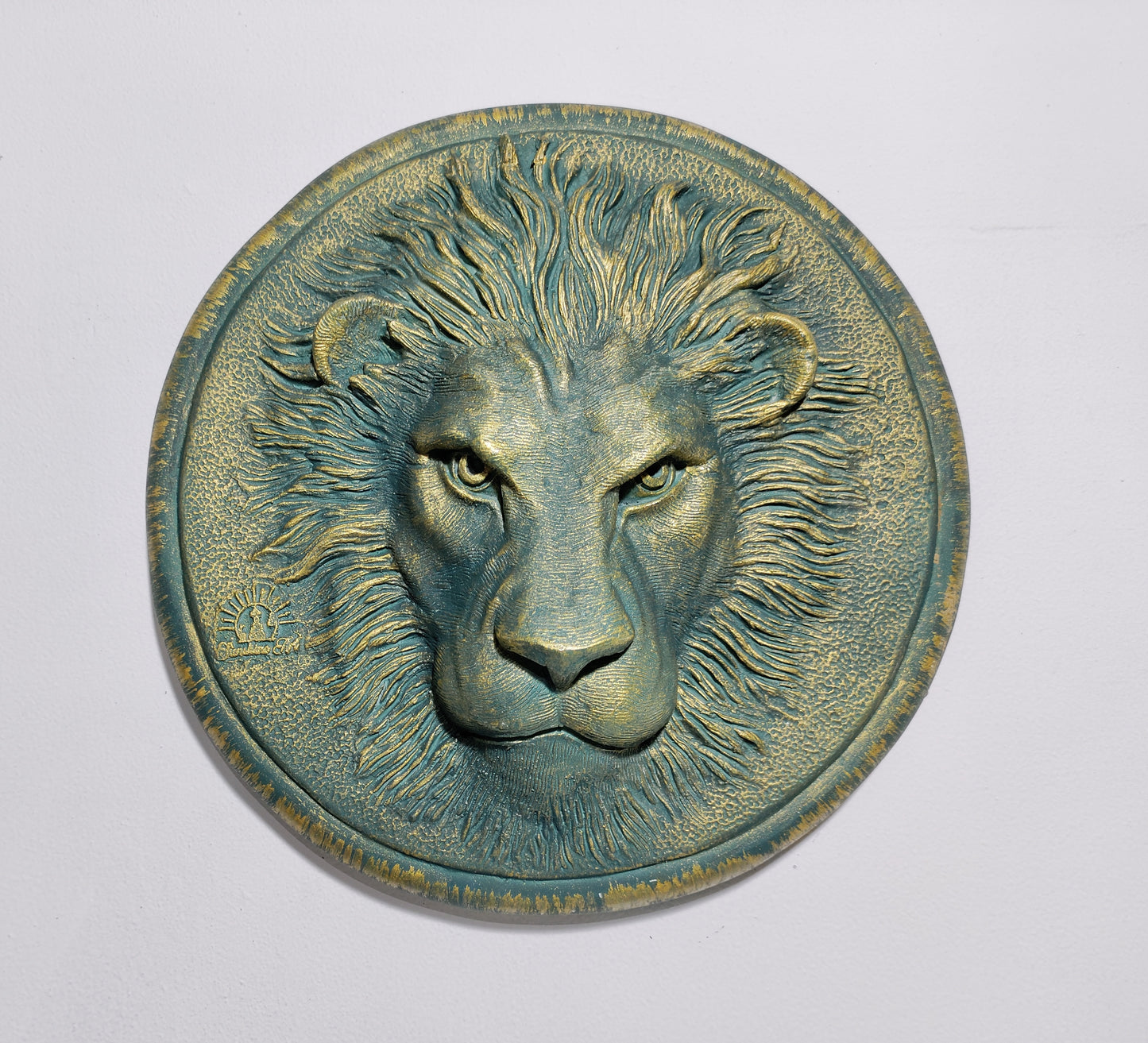 Surreal lion face wall decor featuring intricate, colorful patterns merging nature and art, creating an eye-catching centerpiece